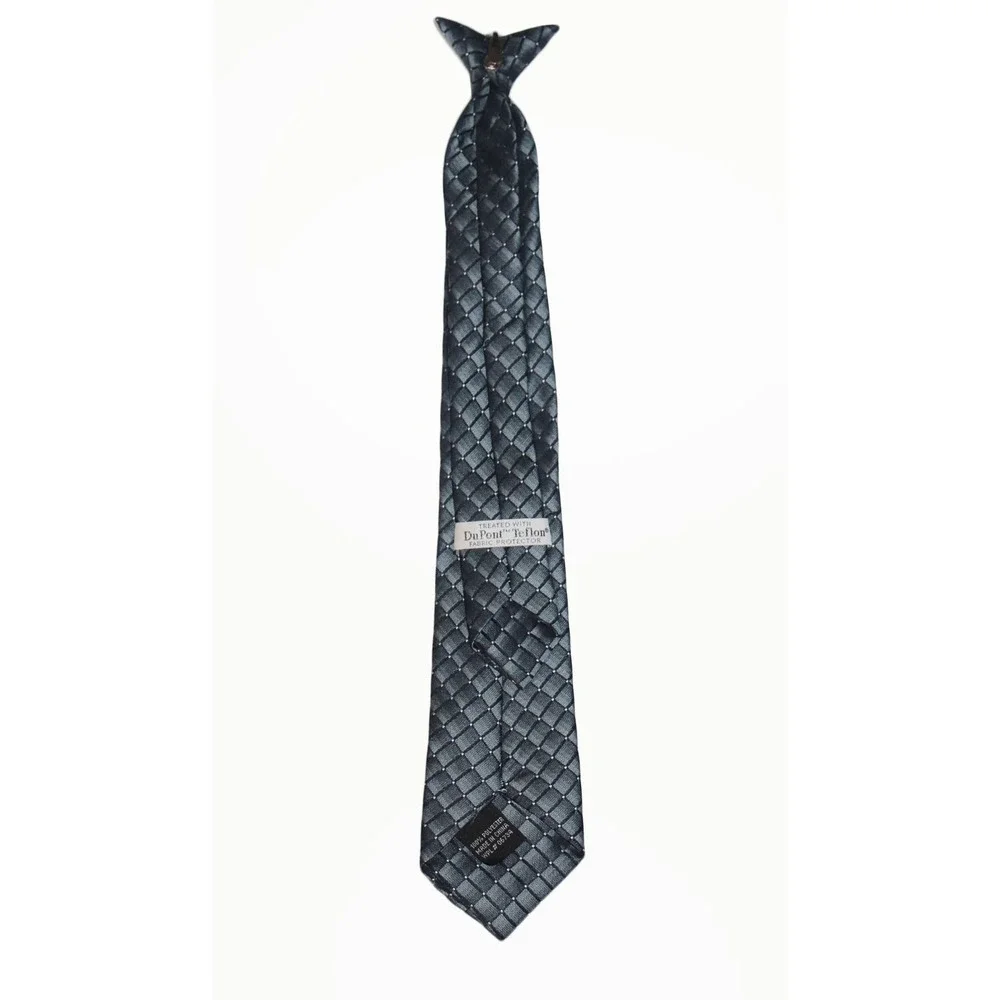 Black Basketweave Clip-On Necktie DuPont Teflon Fabric Protector 15.5in